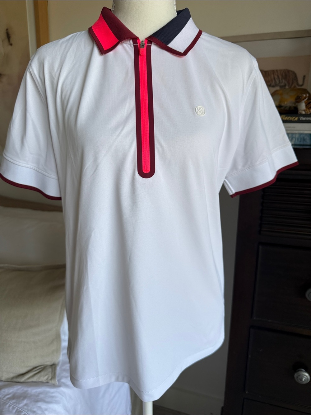GFORE Women’s White Polo with Contrast Pink/Navy/Maroon Trim